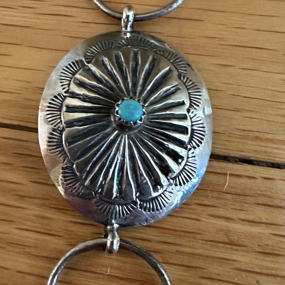 Concho Western Chain Belt Costume Silver Turquoise Womens - Picture 12 of 14